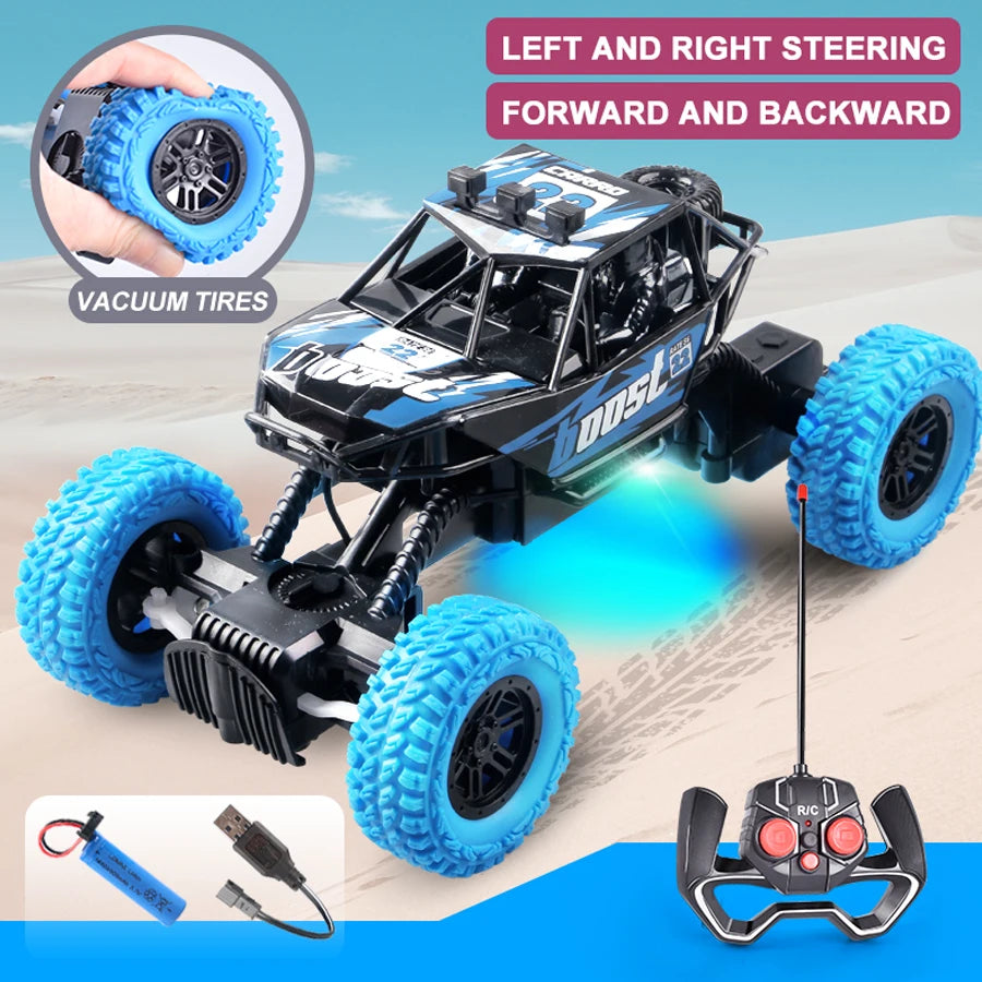 Remote Control Off-Road Car with Flashing Lights and Rubber Wheels