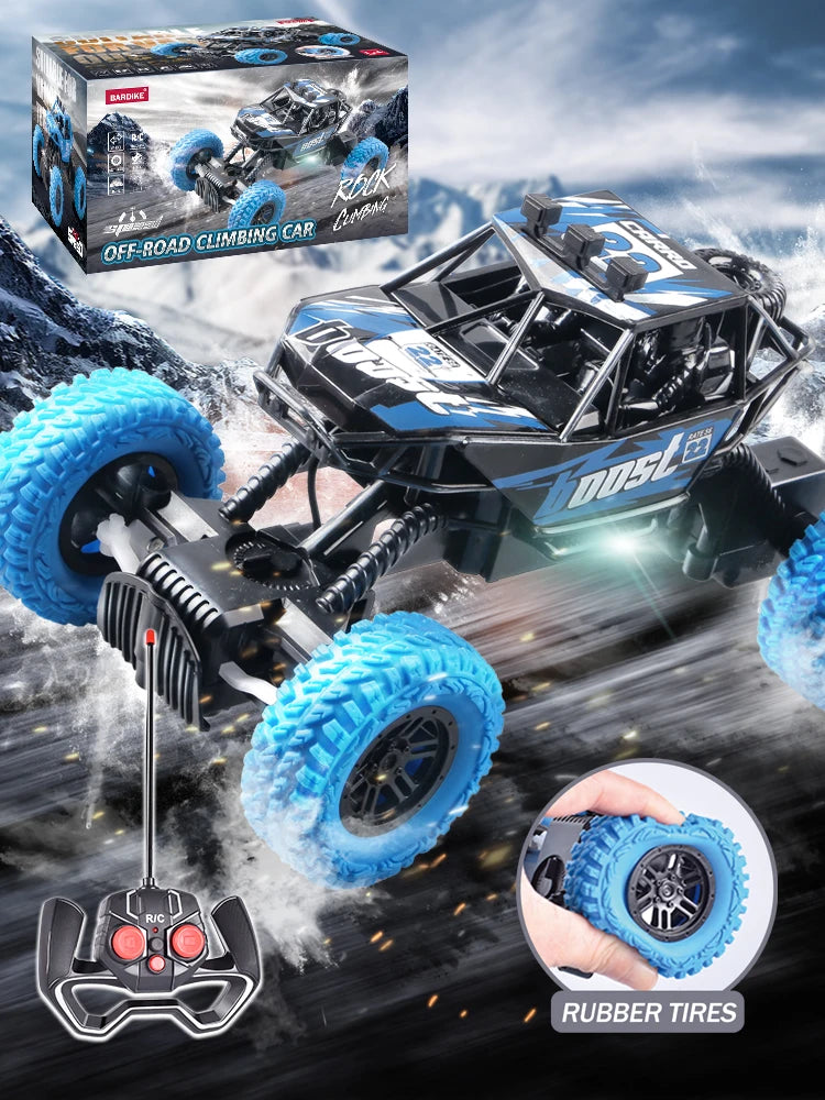 Remote Control Off-Road Car with Flashing Lights and Rubber Wheels