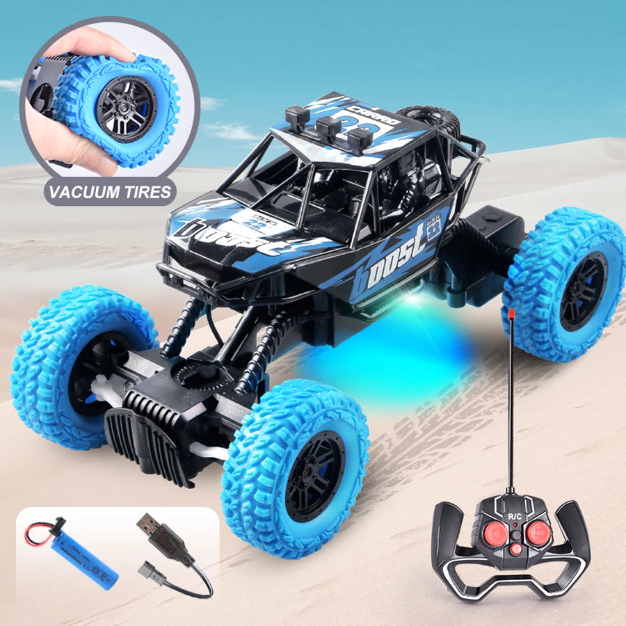 Remote Control Off-Road Car with Flashing Lights and Rubber Wheels